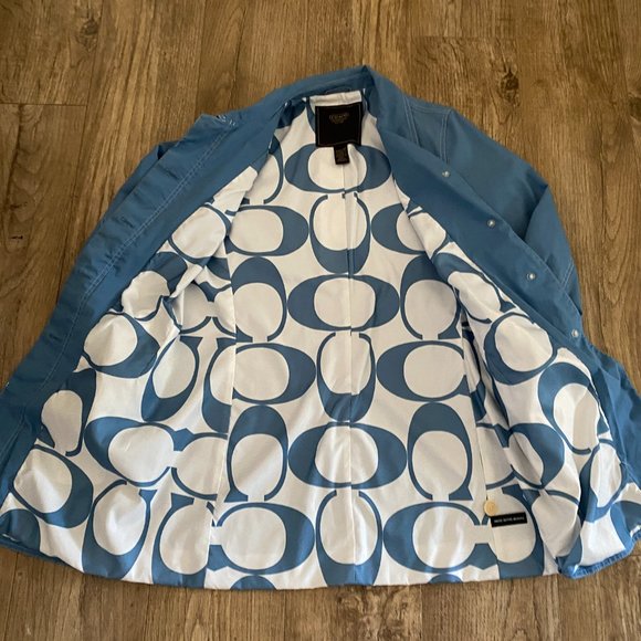 Coach Light Blue Raincoat Trench Coat Sz L - Picture 3 of 7
